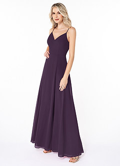 Azazie Lena Bridesmaid Dresses Plum A-Line Lace Chiffon Dress image3
