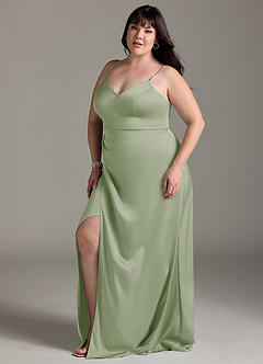 Azazie Marchella Robes de demoiselle d'honneur Robe Trapèze en Satin extensible Corset Vert Sauge image10