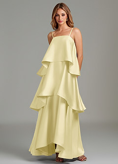 Azazie Azalea Bridesmaid Dresses Lemon Sorbet A-Line Ruched Stretch Satin Dress image5