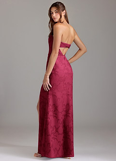 Azazie Leonis Bridesmaid Dresses Burgundy Sheath Strapless Floral Burnout Convertible Dress image4