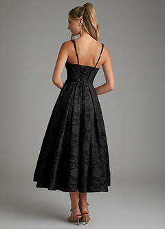 Azazie Isabella Bridesmaid Dresses Black A-Line Corset Floral Burnout Dress image7