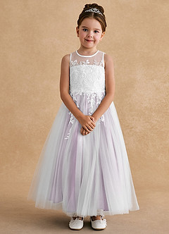 Azazie Bitsy Flower Girl Dresses Ivory Wisteria A-Line Lace Tulle Dress image4