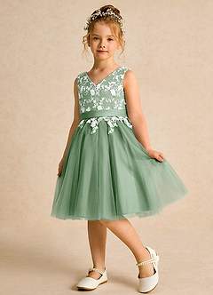 Azazie Butterfly Blumenmädchenkleider A-Linie Spitze Kleid Matcha image4