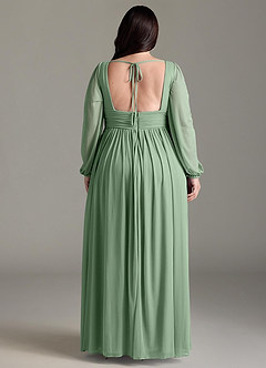 Azazie Norah Robes de demoiselle d'honneur Robe Trapèze en Mousseline de soie Col en V, manches longues Matcha image7