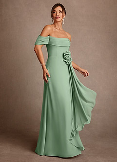 Azazie Amherst Mother of the Bride Dresses Matcha A-Line Off the Shoulder Chiffon Dress image2