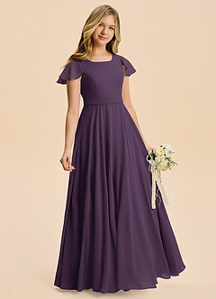 Azazie Cady Junior Abito A-Line in Chiffon Plissettato Prugna image3