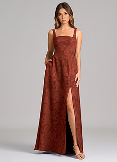 Azazie Debra Bridesmaid Dresses Terracotta A-Line with Pockets Floral Burnout Dress image5