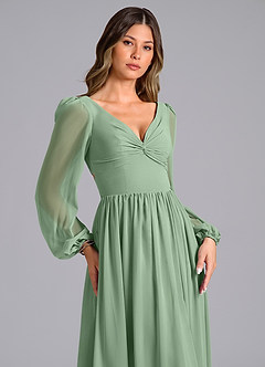 Azazie Zeya Bridesmaid Dresses Matcha A-Line Long Sleeve Chiffon Dress image5