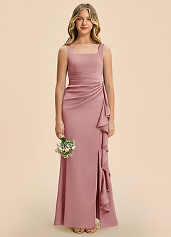 Azazie Adrienne Junior Robe Fourreau en Satin extensible Plissé Rose Poussiéreuse image3
