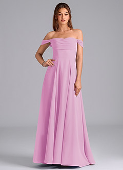 Azazie Almina Bridesmaid Dresses Candy Pink A-Line Off the Shoulder Chiffon Convertible Dress image1