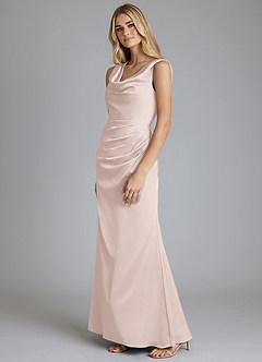 Azazie Tallie Bridesmaid Dresses Blushing Pink Mermaid Pleated Stretch Satin Dress image8