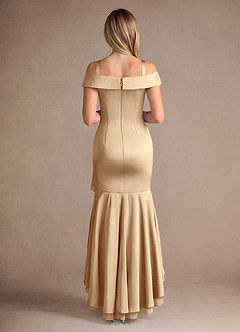 Azazie Billings Moeder van de bruid jurken Zeemeermin Jurk van Stretch Satijn Off the Shoulder Champagne image8
