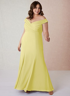 Azazie Lecia Bridesmaid Dresses Lemon Sorbet Empire Off-The-Shoulder Pleated Chiffon Convertible Dress image8