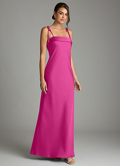 Azazie Ellia Bridesmaid Dresses Fuchsia Sheath Bow Stretch Satin Dress image3