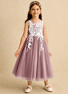 Azazie Sundae Blumenmädchenkleider Ballkleid Spitze Kleid Altrosa image5