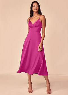 Azazie Dottie Bridesmaid Dresses Fuchsia A-Line Stretch Satin Dress image3