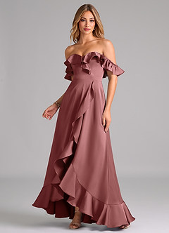 Azazie Lyra Bridesmaid Dresses Amethyst A-Line Off the Shoulder Stretch Satin Convertible Dress image1