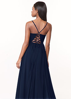 Azazie Marilyssa Bridesmaid Dresses Dark Navy A-Line Corset Stretch Chiffon Dress image4