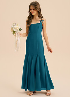 Azazie Evey Junior Abito Sirena in Chiffon Plissettato Blu Inchiostro image1