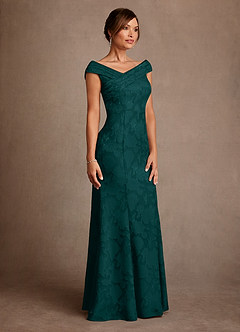 Azazie Aberdeen Mother of the Bride Dresses Pine Sheath Pleated Floral Burnout Dress image3