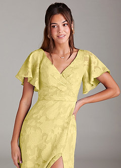 Azazie Ambrosia Jurken voor bruidsmeisjes Jurk van Bloemen Burn-out met A-Lijn Geplooid Kanarie image5