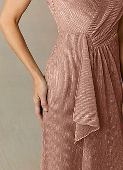 Azazie Tuscon Mother of the Bride Dresses Rose Gold A-Line Ruched Metallic Mesh Dress image5