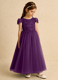 Azazie Puff Flower Girl Dresses Grape Ball-Gown Lace Tulle Dress image4