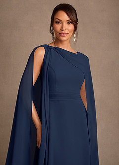 Azazie Liddie vestidos de madre de la novia Vestido de Azul Marino Oscuro de Gasa de Corte en A con Plisado image6