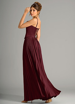 Azazie Saedra Bridesmaid Dresses Cabernet A-Line Corset Stretch Satin Dress image8