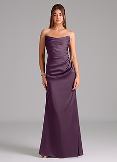 Azazie Lucille Bridesmaid Dresses Plum Mermaid Strapless Stretch Satin Convertible Dress image1
