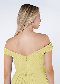 Azazie Audrianna Bridesmaid Dresses Lemon Sorbet A-Line Off-The-Shoulder Gathered Chiffon Convertible Dress image6
