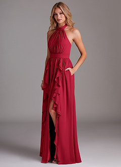 Azazie Avary Brautjungfernkleider A-Linie Plissee Chiffon Kleid Scharlachrot image2