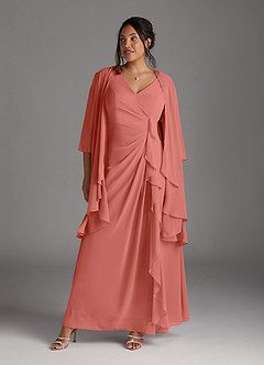 Azazie Manuella Mère de la mariée Robes Robe Trapèze en Mousseline de soie Col V plissé Rose Saumon image10