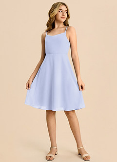 Azazie Shale Vestido de Lavanda de Gasa de Corte en A con Lazo image4