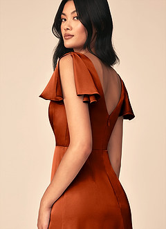 Azazie Soren Brudtärnklänningar Klänning av A-Line i Stretch Satin Plisserad Paprika image5