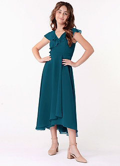 Azazie Posie Junior Ink Blue A-Line Ruched Chiffon Dress image4