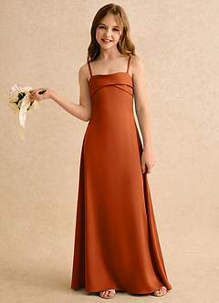 Azazie Mirabella Girls Formal Flower Girl Dresses Burnt Orange Sheath Sweetheart Neckline Stretch Satin Dress image3