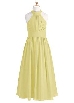 Azazie Iman Junior A-Linie Plissee Chiffon Kleid Zitronensorbet image5