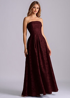 Azazie Lucienne At-home Try On Dresses Dusty Blue A-Line Strapless Floral Burnout Dress image3