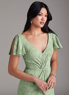 Azazie Soren Bridesmaid Dresses Dusty Sage A-Line Pleated Floral Burnout Dress image6