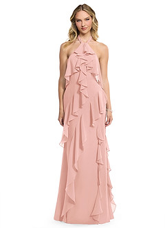 Azazie Velma Brautjungfernkleider A-Linie Seitliche Cut-Outs Chiffon Kleid Rosettenrosa image1