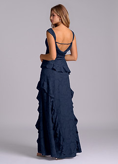 Azazie Sloane Jurken voor thuis passen Jurk van Bloemen Burn-out met A-Lijn Sweetheart Halslijn Donkere Marine image2