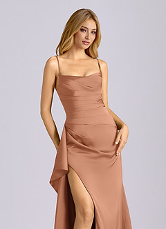Azazie Sarai Bridesmaid Dresses Bronzer Sheath Corset Stretch Satin Dress image4