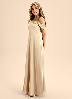 Azazie Anselie Junior Champagne A-Line Off the Shoulder Stretch Satin Dress image6