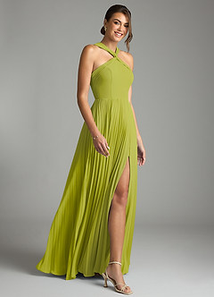 Azazie Afra Bridesmaid Dresses Lemongrass A-Line Pleated Chiffon Dress image3