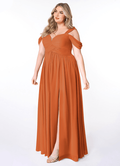 Azazie Lianne Jurken voor bruidsmeisjes Jurk van Chiffon met A-Lijn Off the Shoulder Kaneel image9