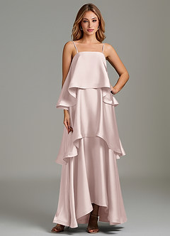 Azazie Azalea Bridesmaid Dresses Blushing Pink A-Line Ruched Stretch Satin Dress image1