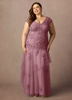 Azazie Romy Mother of the Bride Dresses Vintage Mauve Mermaid V-Neck Sequins Tulle Dress image7