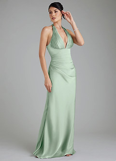 Azazie Torrance At-home Try On Dresses Agave Mermaid Corset Stretch Satin Dress image6