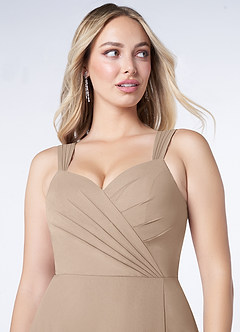 Azazie Nahrin Jurken voor bruidsmeisjes Jurk van Chiffon met A-Lijn V-hals Gevouwen Taupe image5